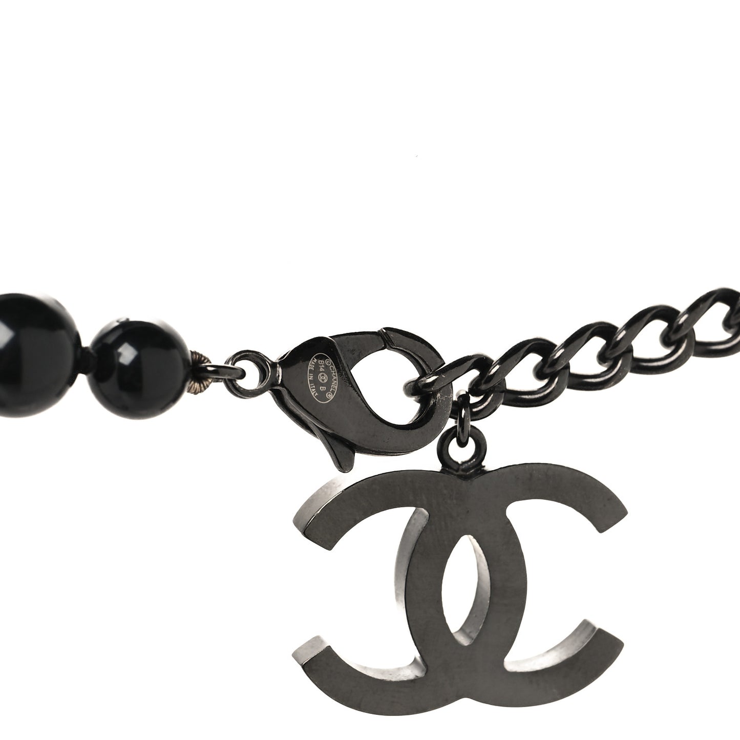 Pearl CC Beaded Long Necklace Black White