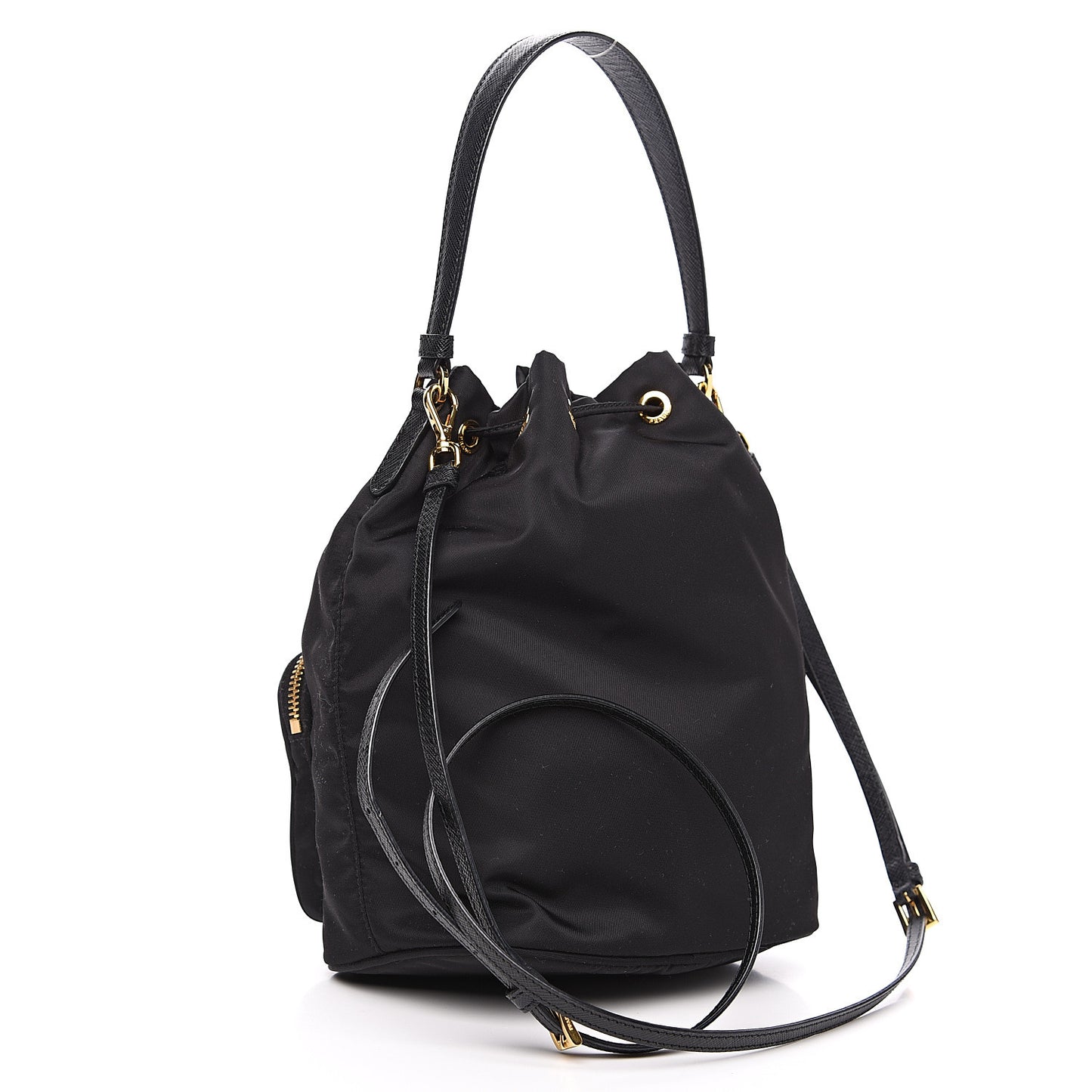 Saffiano Tessuto Nylon Mini Bucket Crossbody Bag Black