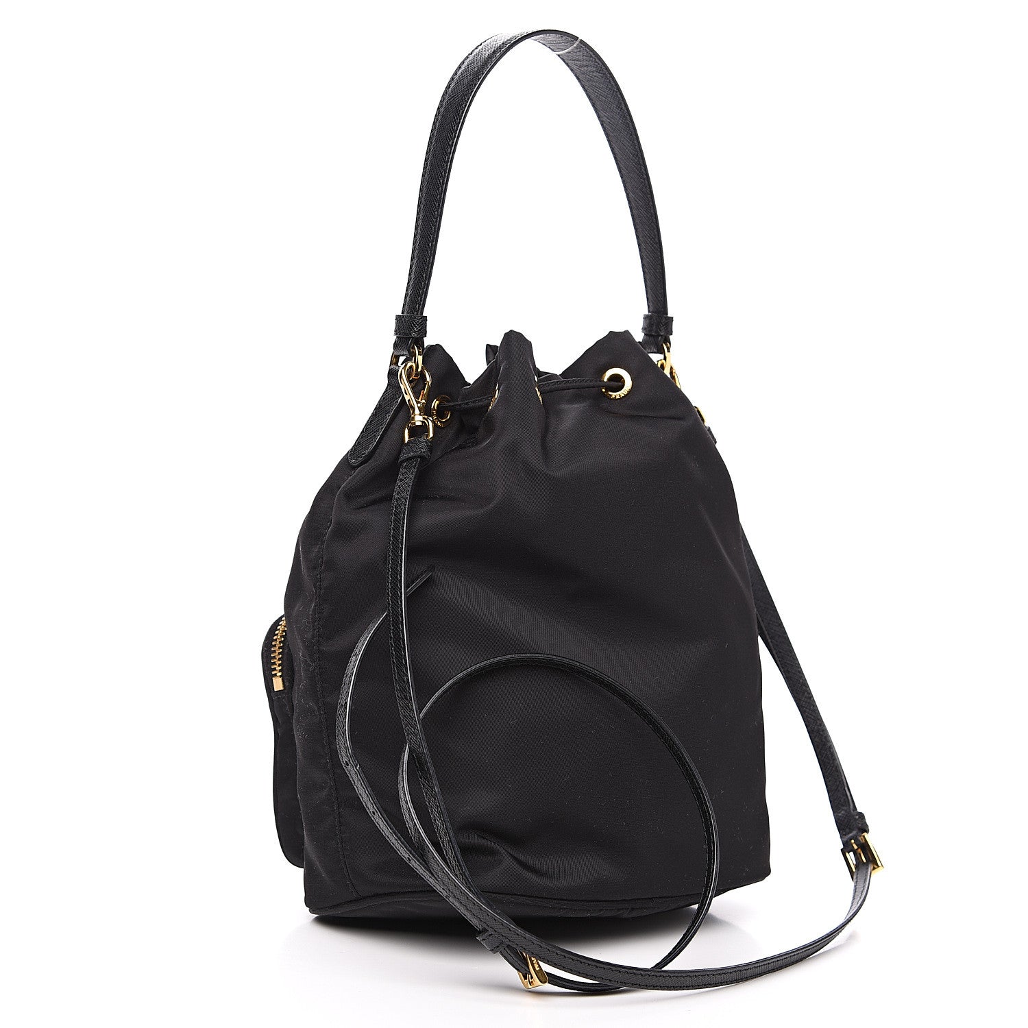 Prada Saffiano Tessuto Nylon Mini Bucket Crossbody Bag Black 2 of 9