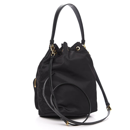 Prada Saffiano Tessuto Nylon Mini Bucket Crossbody Bag Black 2 of 9