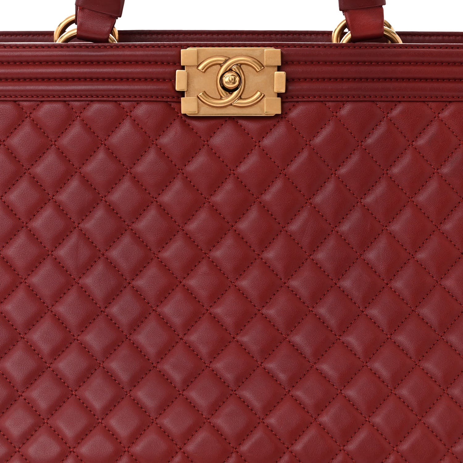 Chanel Lambskin Quilted Boy Shopping Tote Dark Red 8 of 11