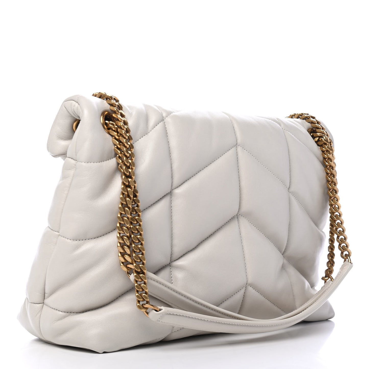 Lambskin Quilted Medium Loulou Puffer Monogram Chain Satchel Blanc Vintage