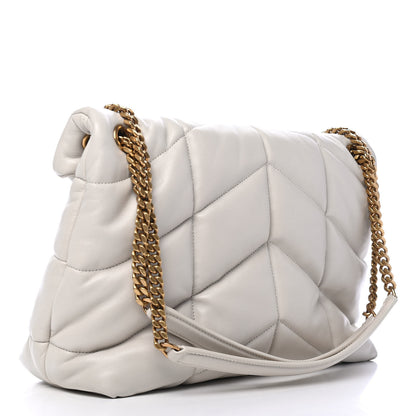 Saint Laurent Lambskin Quilted Medium Loulou Puffer Monogram Chain Satchel Blanc Vintage 2 of 4