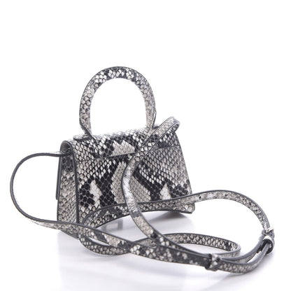 Balenciaga Shiny Calfskin Python Effect Hourglass Top Handle Bag Mini Black White 3 of 10