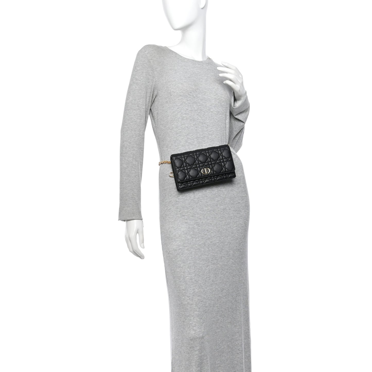 Supple Calfskin Caro Pouch with Chain Black