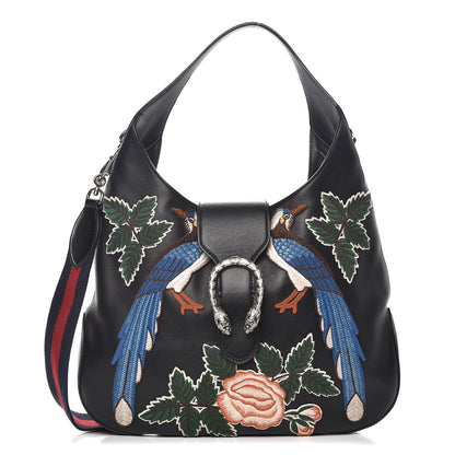 Gucci Calfskin Web Garden Collection Embroidered Medium Dionysus Hobo Black 1 of 9