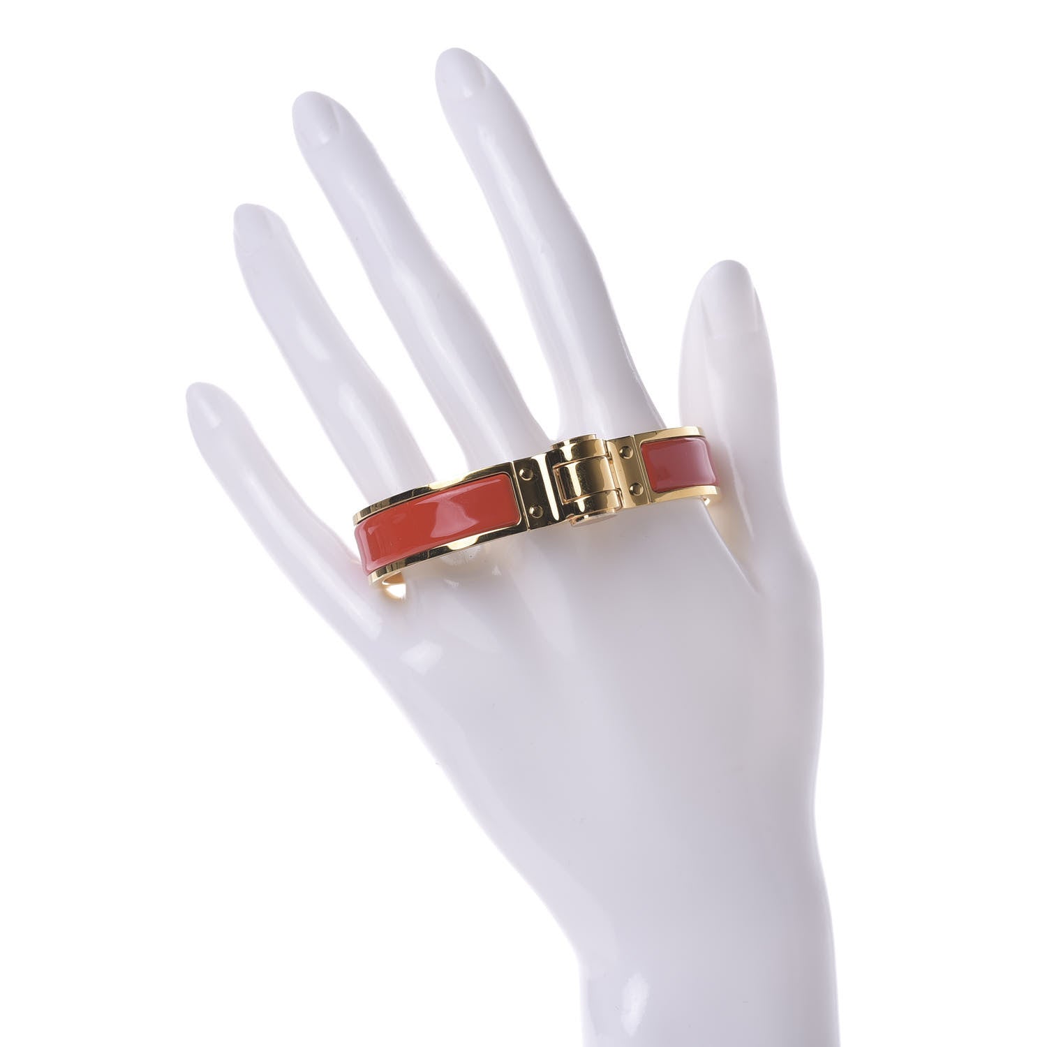 Hermes Enamel Charniere Uni Narrow Hinged Bracelet S Rouge Vermillon 2 of 4