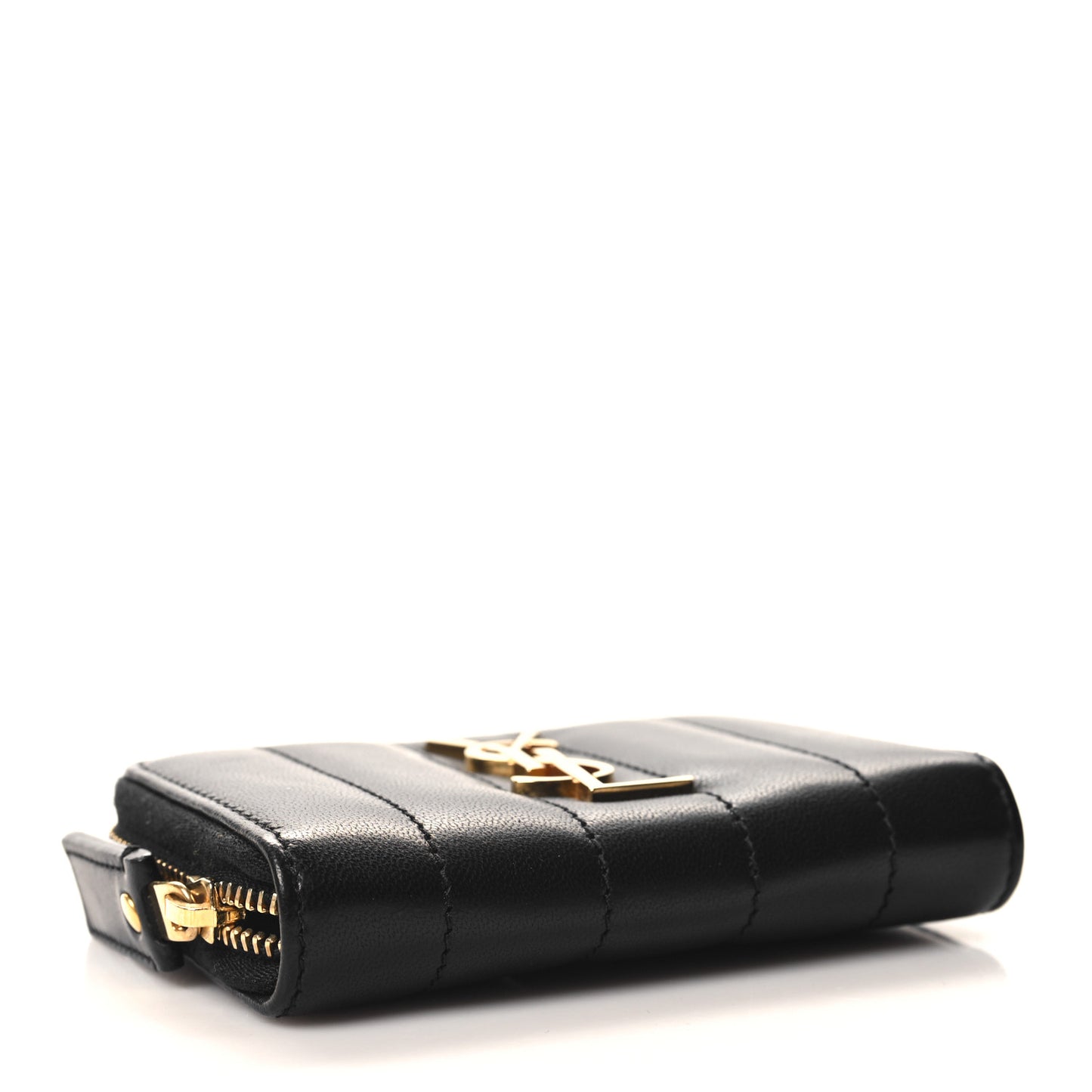 Lambskin Matelasse Monogram Vicky Zip Around Card Holder Black