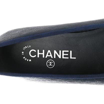 Chanel Caviar CC Cap Toe Ballerina Flats 36.5 Navy Blue 7 of 8