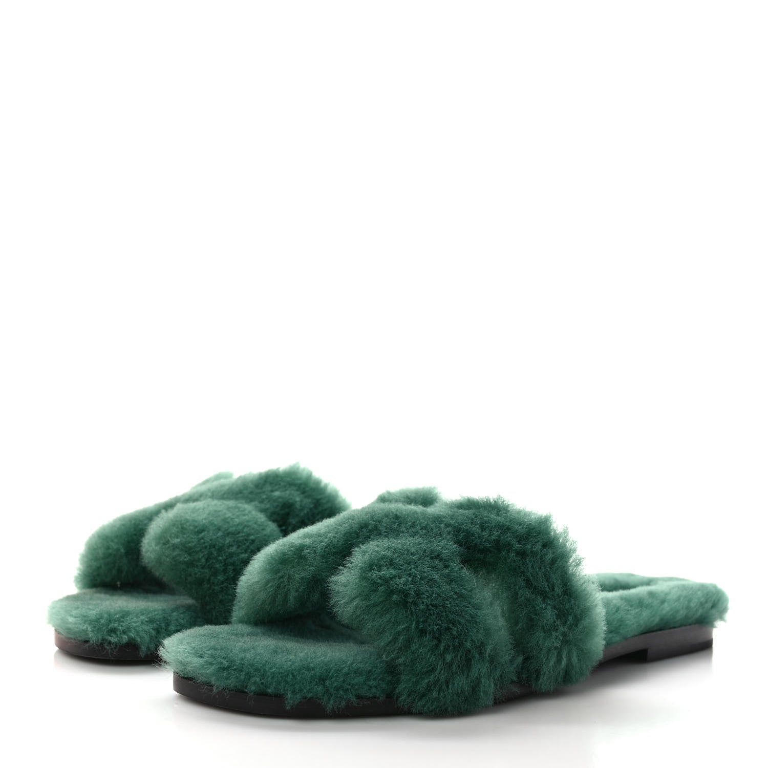 Hermes Woolskin Oran Sandals 39 Vert Anglais 3 of 8