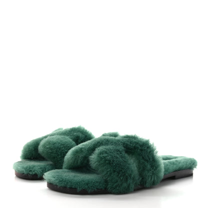 Hermes Woolskin Oran Sandals 39 Vert Anglais 3 of 8
