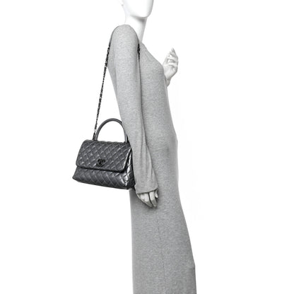 Chanel Metallic Aged Calfskin Quilted Small Coco Handle Flap Charcoal 2 of 10