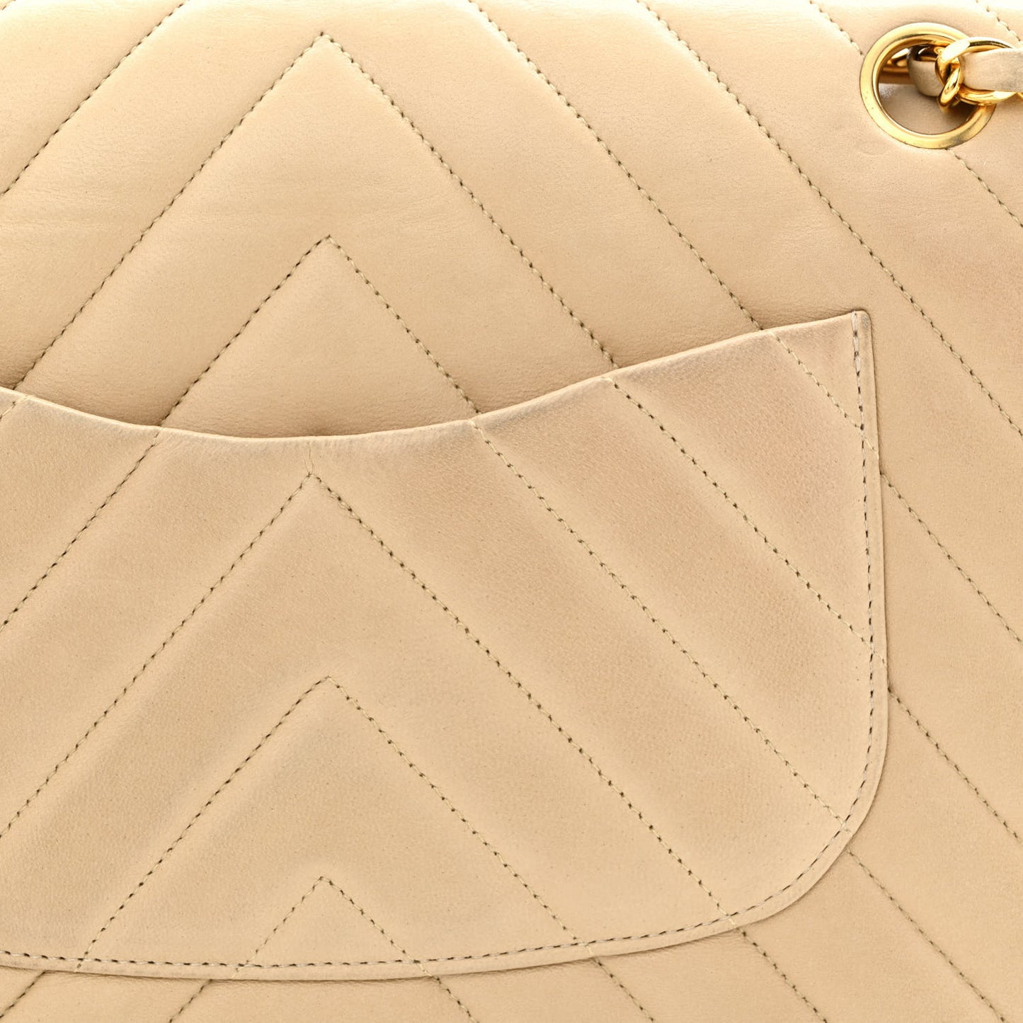 Lambskin Chevron Quilted Medium Double Flap Beige