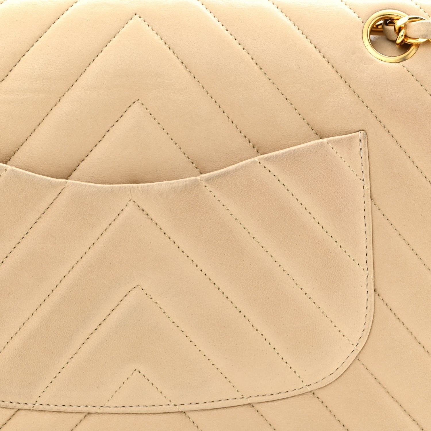 Chanel Lambskin Chevron Quilted Medium Double Flap Beige 13 of 14