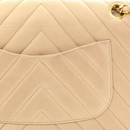 Chanel Lambskin Chevron Quilted Medium Double Flap Beige 13 of 14