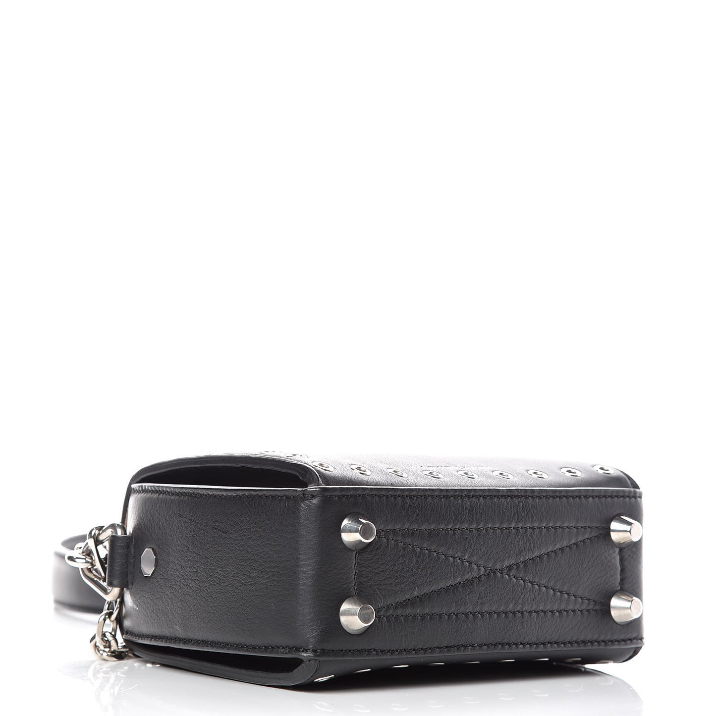 Fine Grain Goatskin Perforated Box Shoulder Bag 16 Black