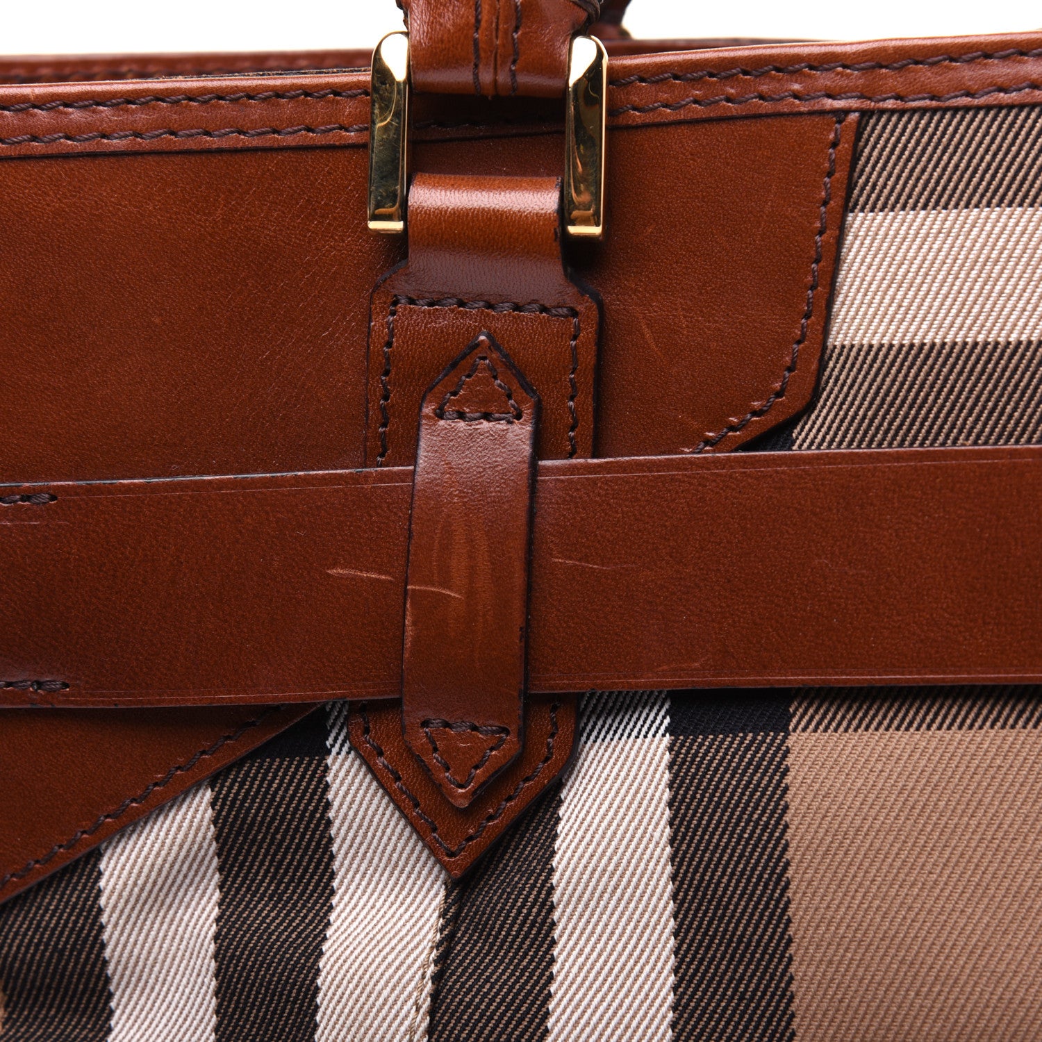 Burberry House Check Bridle Calfskin Medium Lynher Tote Dark Tan 20 of 30