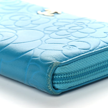 Chanel Lambskin Camellia Embossed Large Gusset Zip Around Wallet Blue 11 of 15