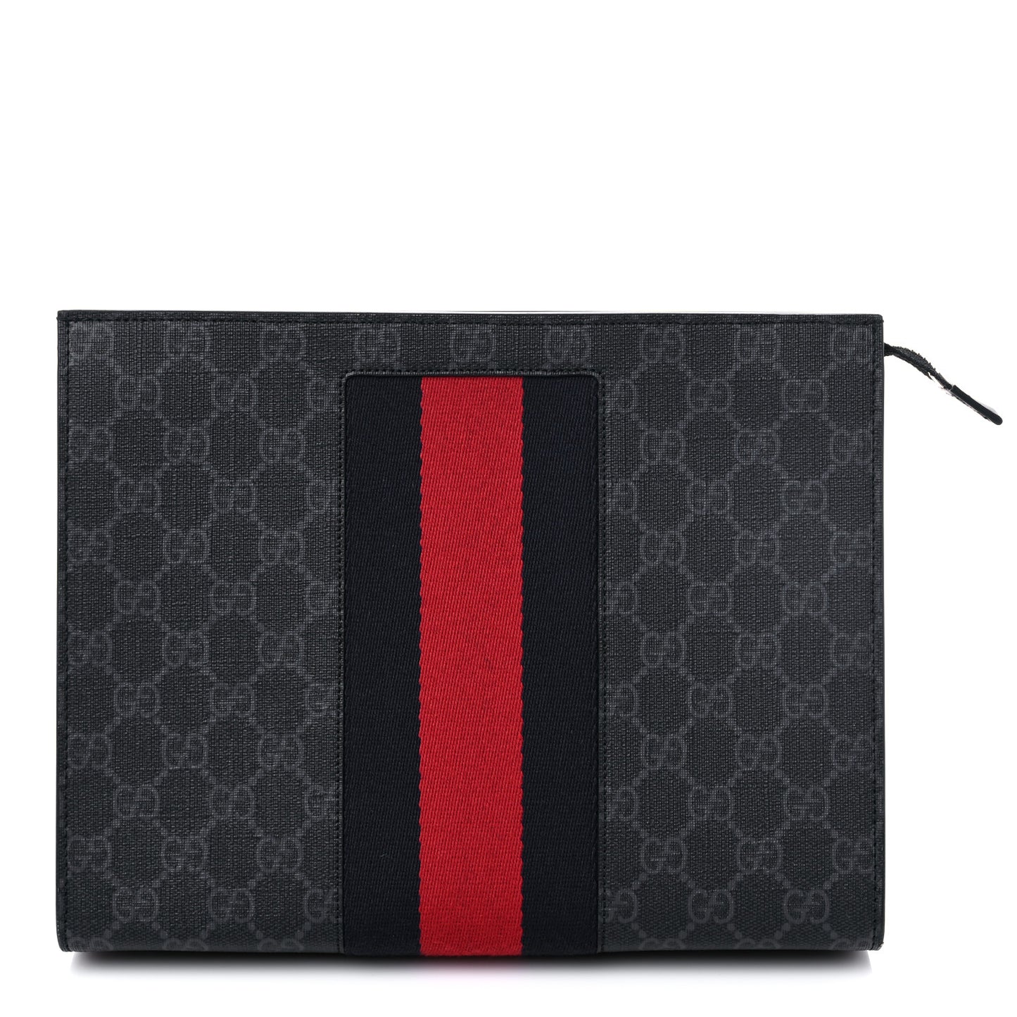 GG Supreme Monogram Selleria Calfskin Web New Web Cosmetic Case Black