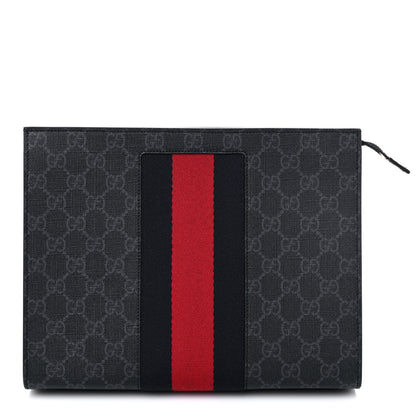 Gucci GG Supreme Monogram Selleria Calfskin Web New Web Cosmetic Case Black 1 of 11