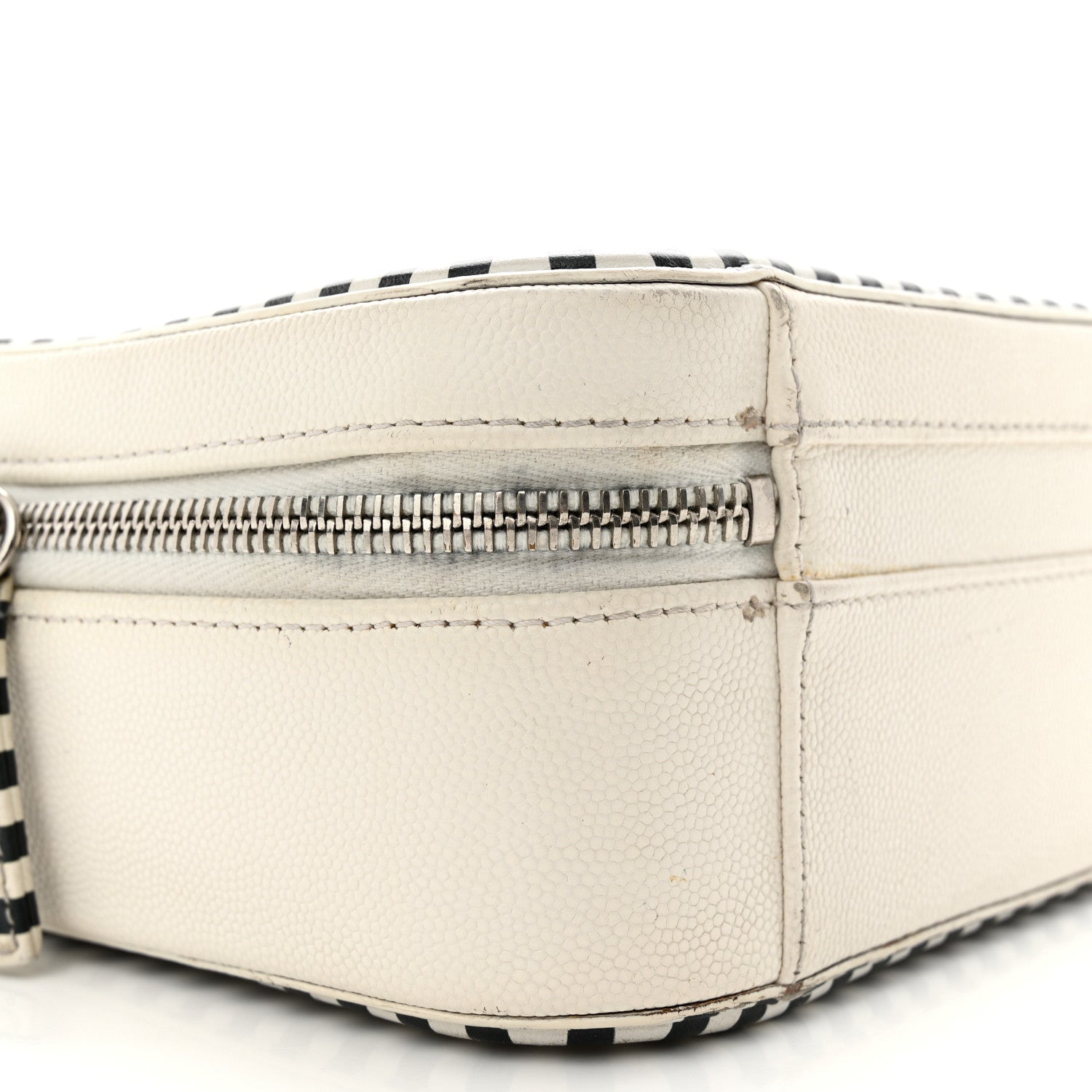 Chanel Caviar Quilted Striped Medium CC Filigree Vanity Case White Black 10 of 18