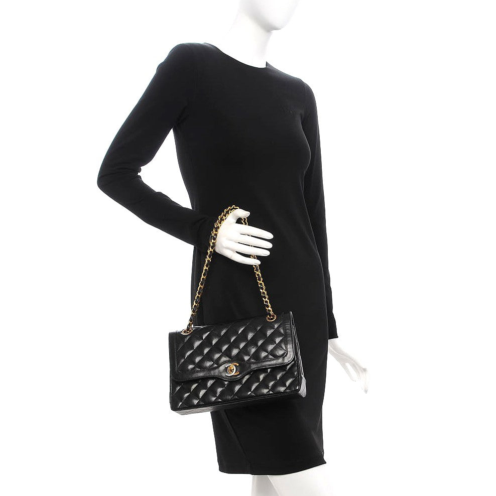 Lambskin Quilted Medium Double Flap Black
