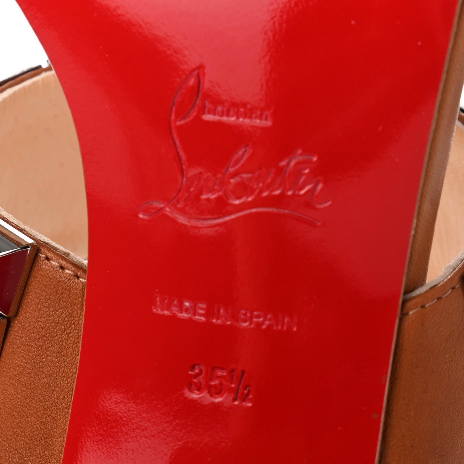 Christian Louboutin Calfskin Studded Tina Goes Mad 55 Slide Sandals 35.5 Cuoio 6 of 8