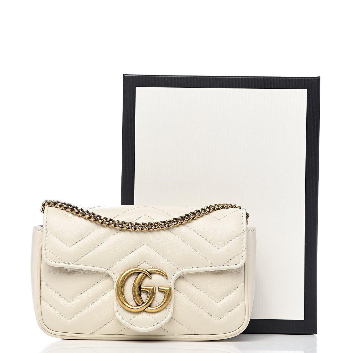Calfskin Matelasse Super Mini GG Marmont Shoulder Bag White