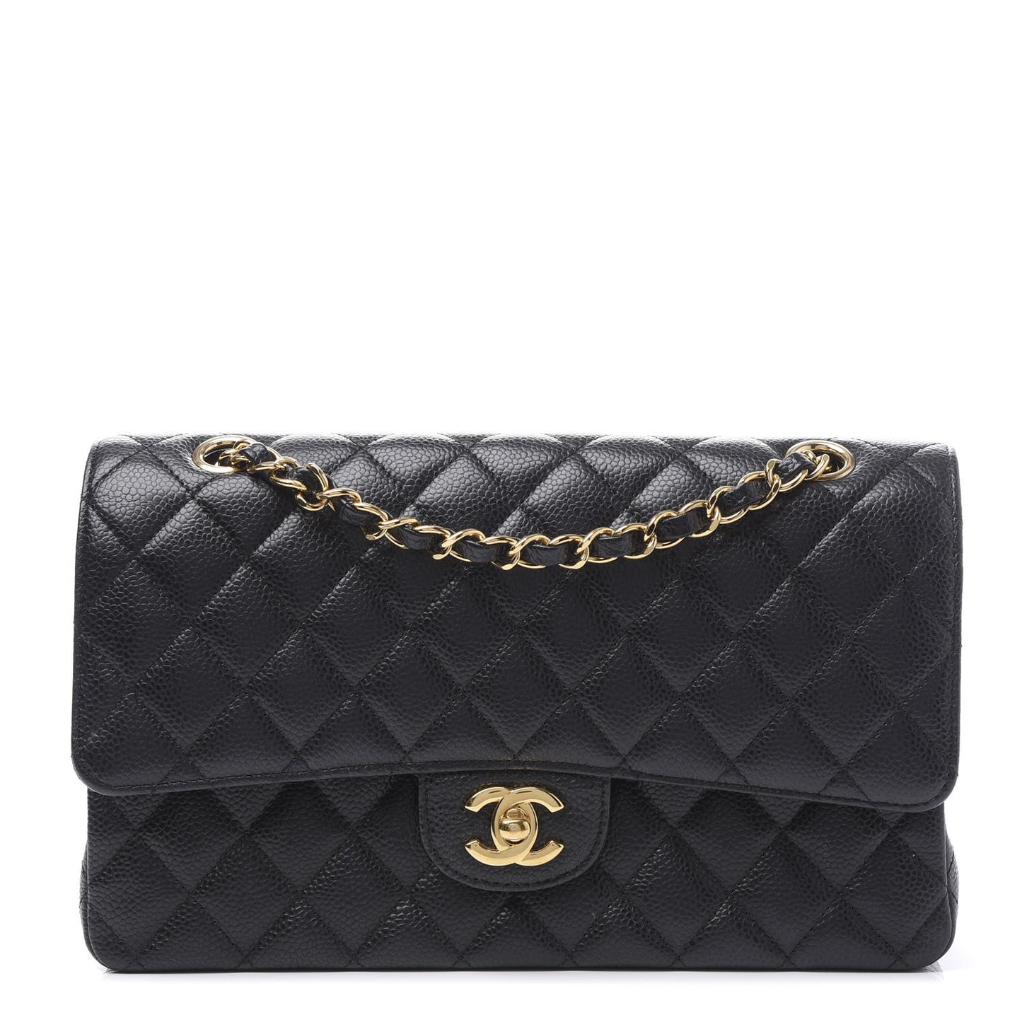 Caviar Quilted Medium Double Flap Black