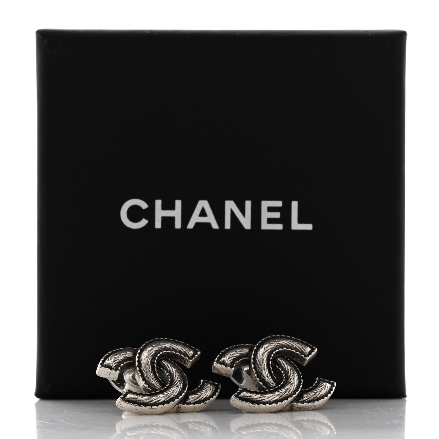 Chanel Textured CC Earrings Silver 5 of 5