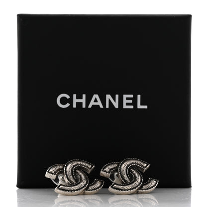 Chanel Textured CC Earrings Silver 5 of 5