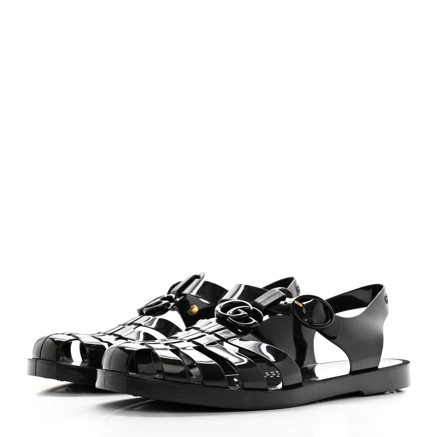 Shiny Rubber Mens Double G Buckle Strap Sandals 10 Black