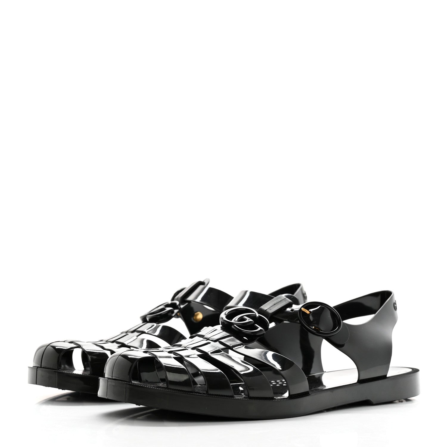 Gucci Shiny Rubber Mens Double G Buckle Strap Sandals 10 Black 3 of 9