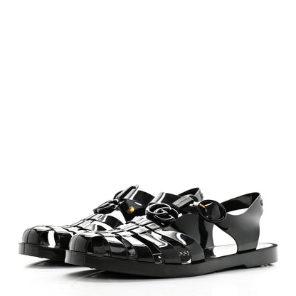 Gucci Shiny Rubber Mens Double G Buckle Strap Sandals 10 Black 3 of 9