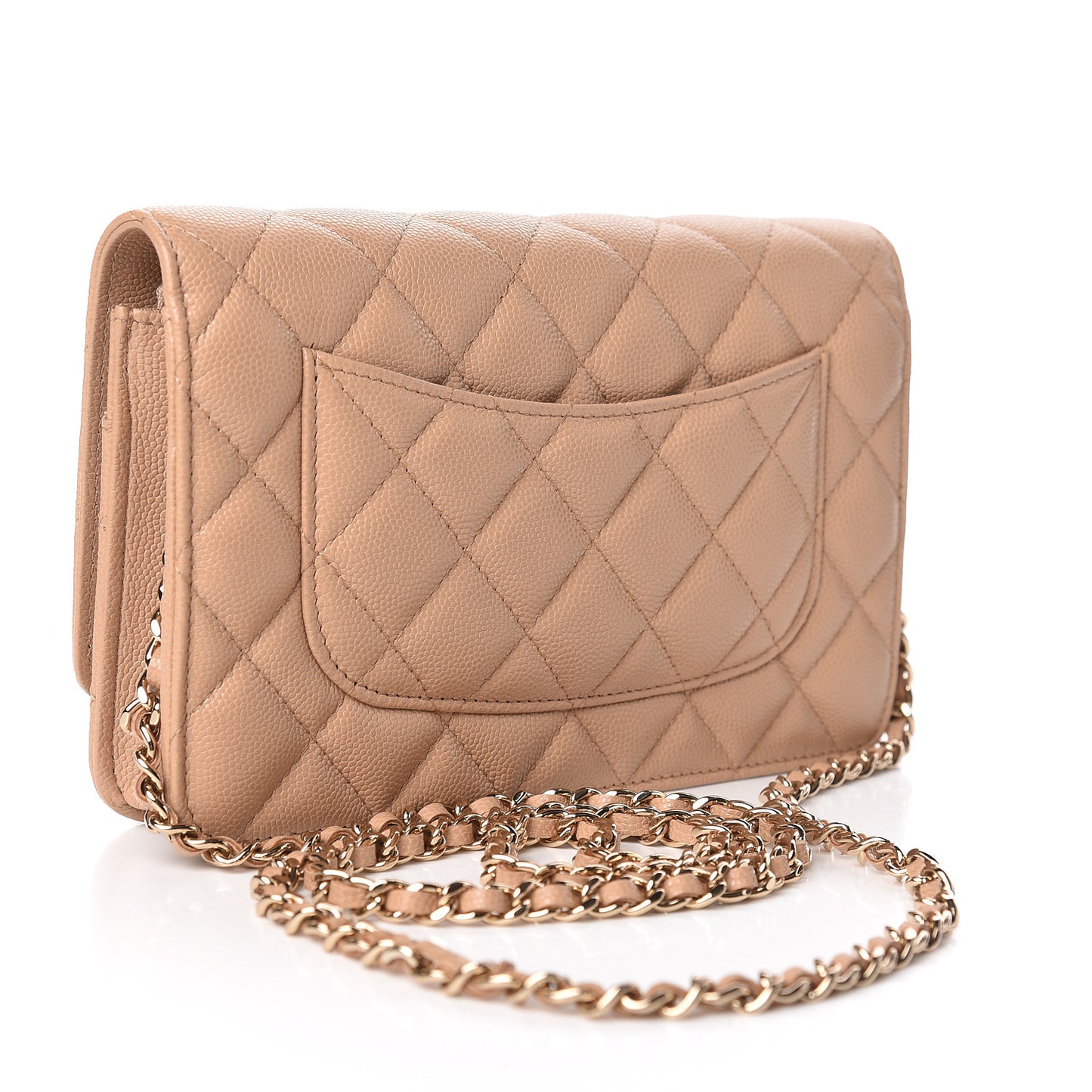 Caviar Quilted Wallet On Chain WOC Beige