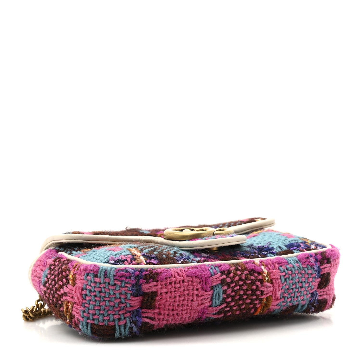 Gucci Tweed Calfskin Spicy Check Super Mini GG Marmont Shoulder Bag Pink Multicolor Mystic White 4 of 11