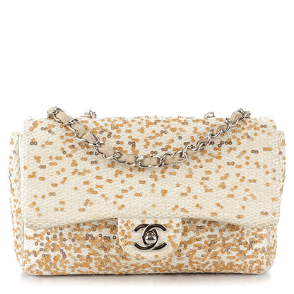 Chanel Raffia Sequin Small Single Flap Beige Gold 1 of 9