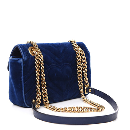 Gucci Velvet Matelasse Mini GG Marmont Shoulder Bag Cobalt Blue 2 of 16