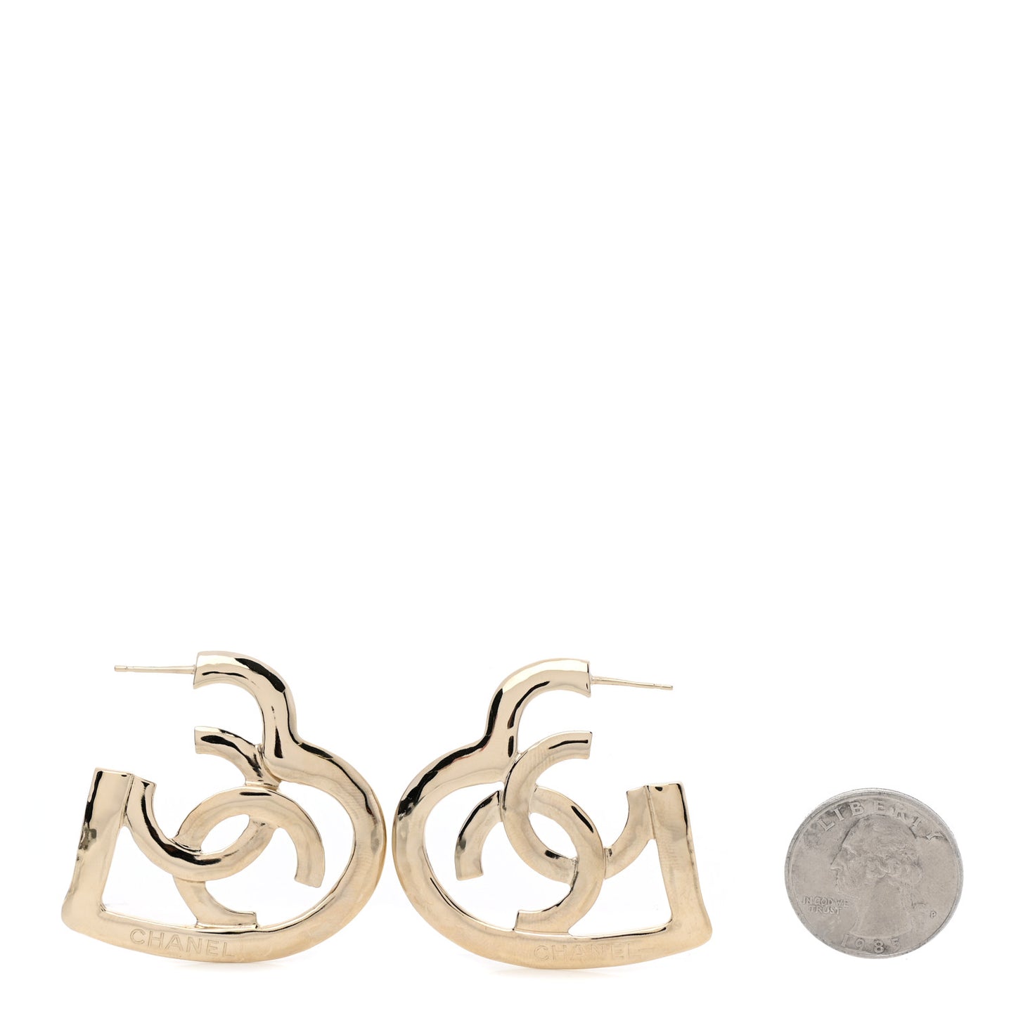 Metal CC Heart Coco In Love Hoop Earrings Gold