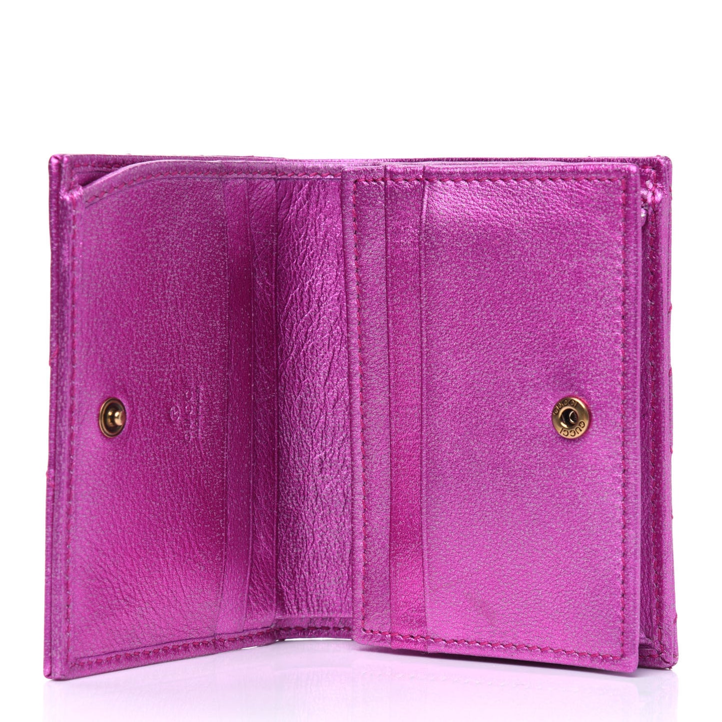 Metallic Calfskin Matelasse Crystal GG Marmont Wallet Pink