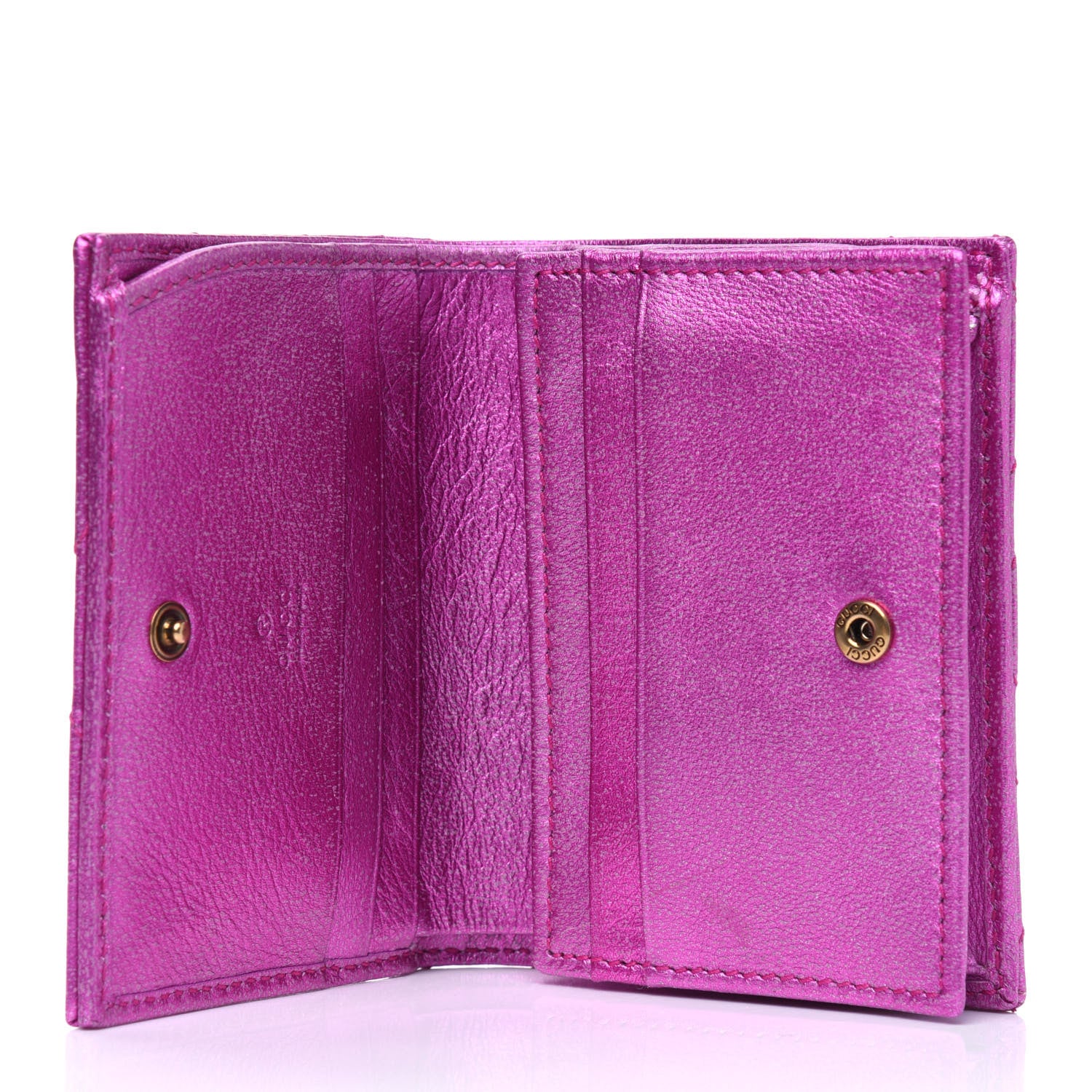 Gucci Metallic Calfskin Matelasse Crystal GG Marmont Wallet Pink 4 of 5