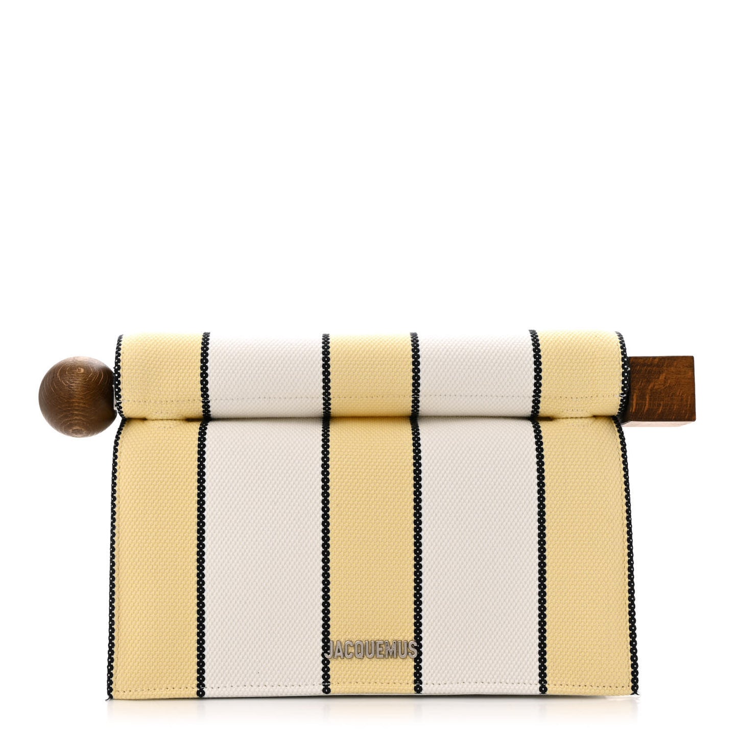Cotton Canvas Striped La Rond Carre Take Out Clutch White Yellow