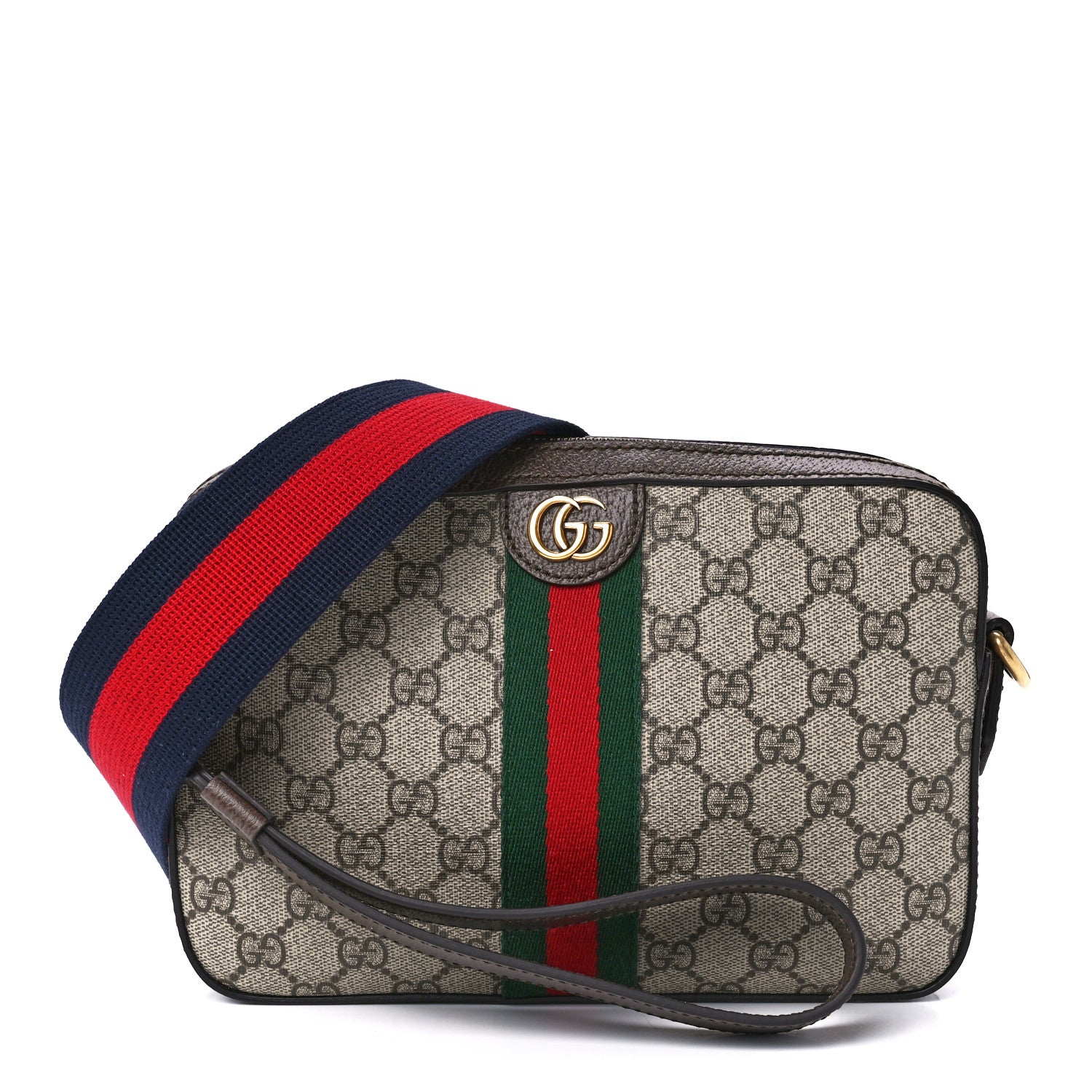 Gucci GG Supreme Monogram Textured Dollar Calfskin Web Ophidia Wristlet Shoulder Bag Beige Ebony New Acero 1 of 12