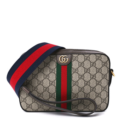 Gucci GG Supreme Monogram Textured Dollar Calfskin Web Ophidia Wristlet Shoulder Bag Beige Ebony New Acero 1 of 12