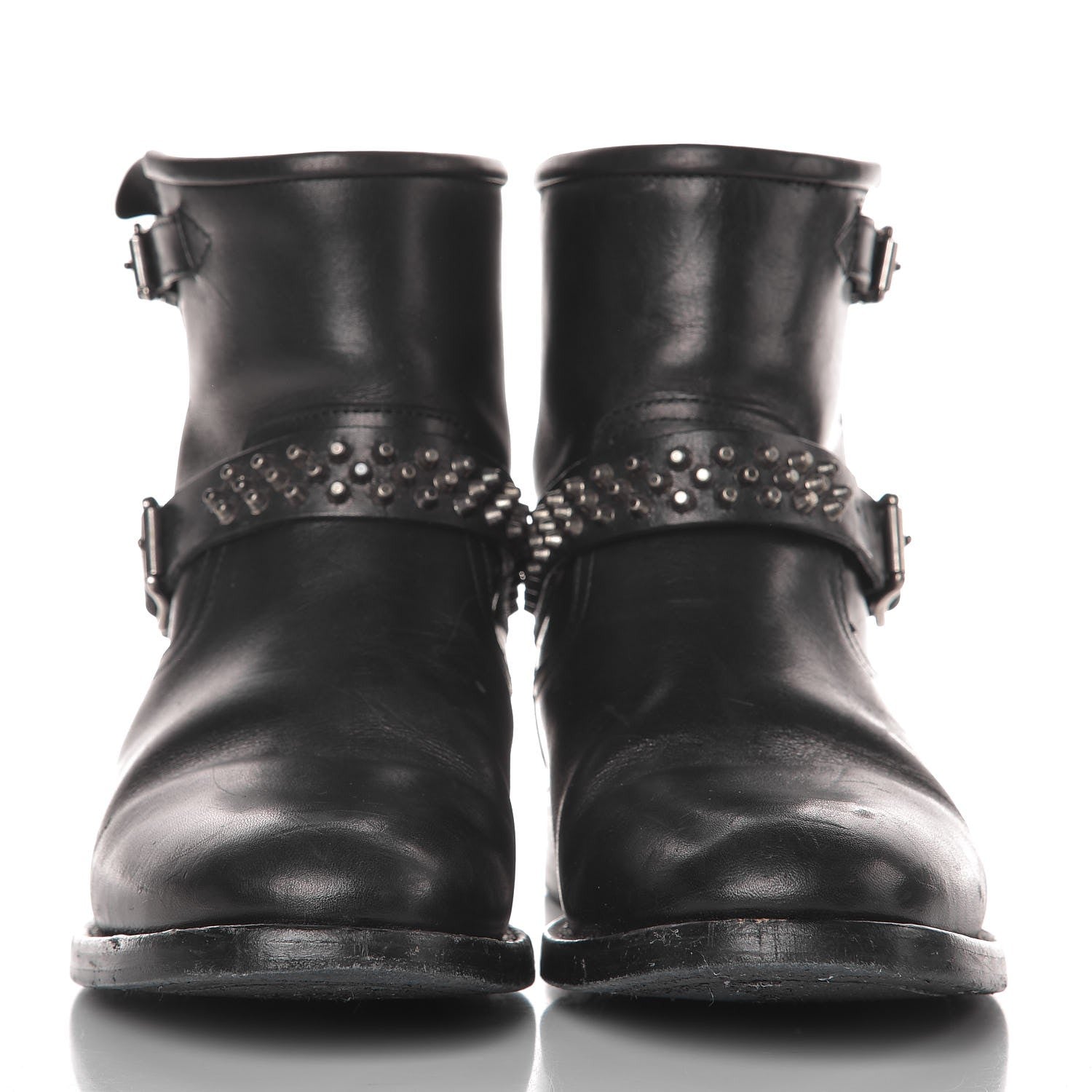Saint Laurent Smooth Calfskin Studded Light Bowling Boots 36.5 Black 2 of 11