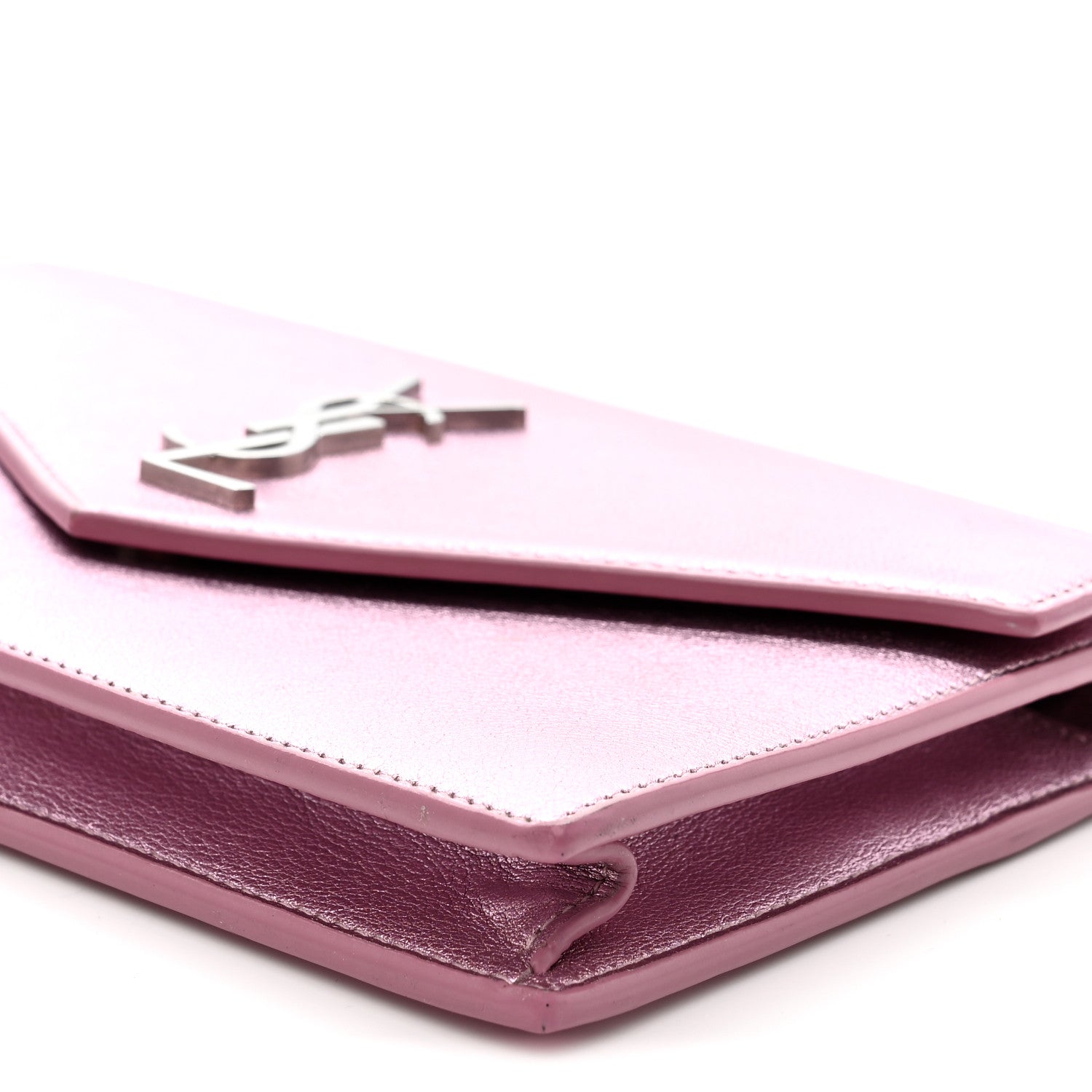 Saint Laurent Metallic Calfskin Monogram Envelope Chain Wallet New