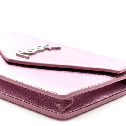 Saint Laurent Metallic Calfskin Monogram Envelope Chain Wallet New Azalea 9 of 9