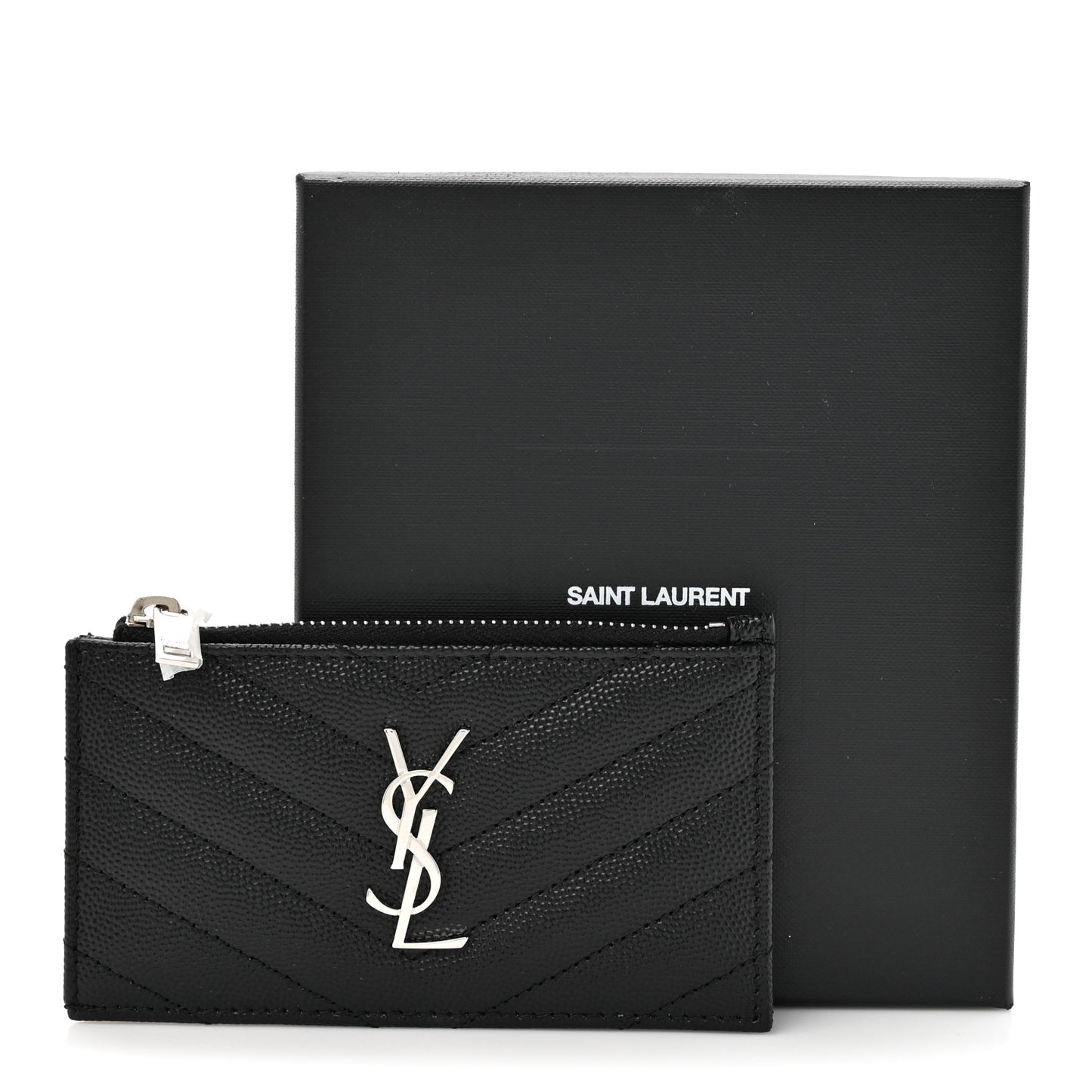 Grain De Poudre Matelasse Chevron Monogram Fragments Zippered Card Case Black