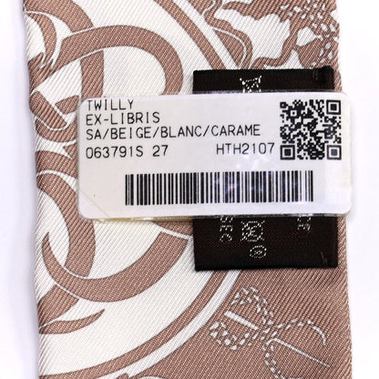 Hermes Silk Ex-Libris Twilly Beige White Caramel 4 of 4