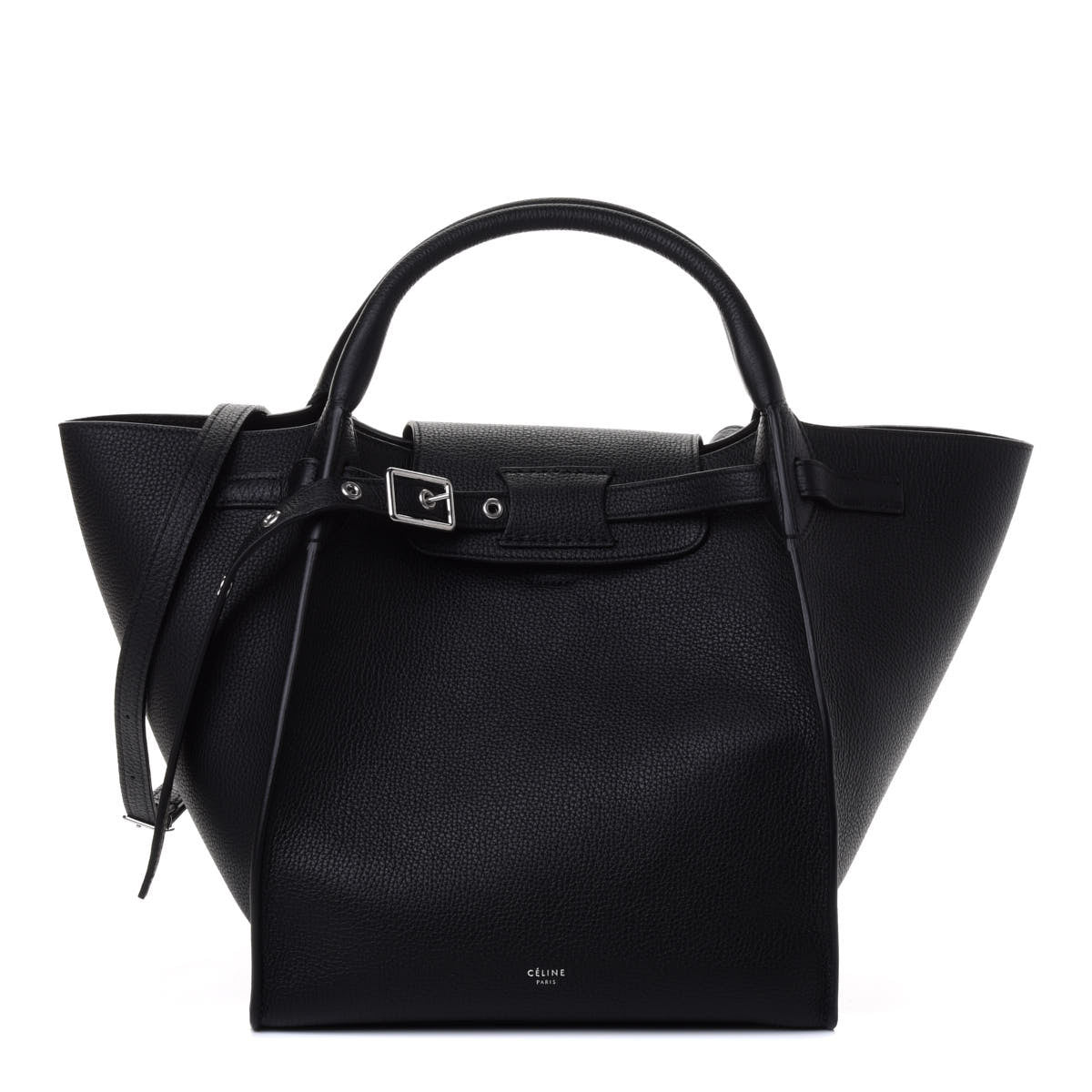 Supple Grained Calfskin Small Long Strap Big Bag Black